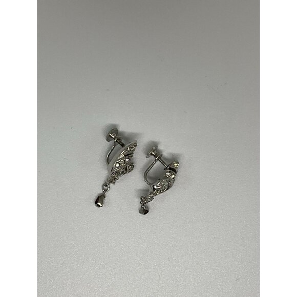 Vintage Ledo Dangle Teardrop Earrings | Rhodium Screw-Back | Signed | 1950s Glam - Picture 4 of 8